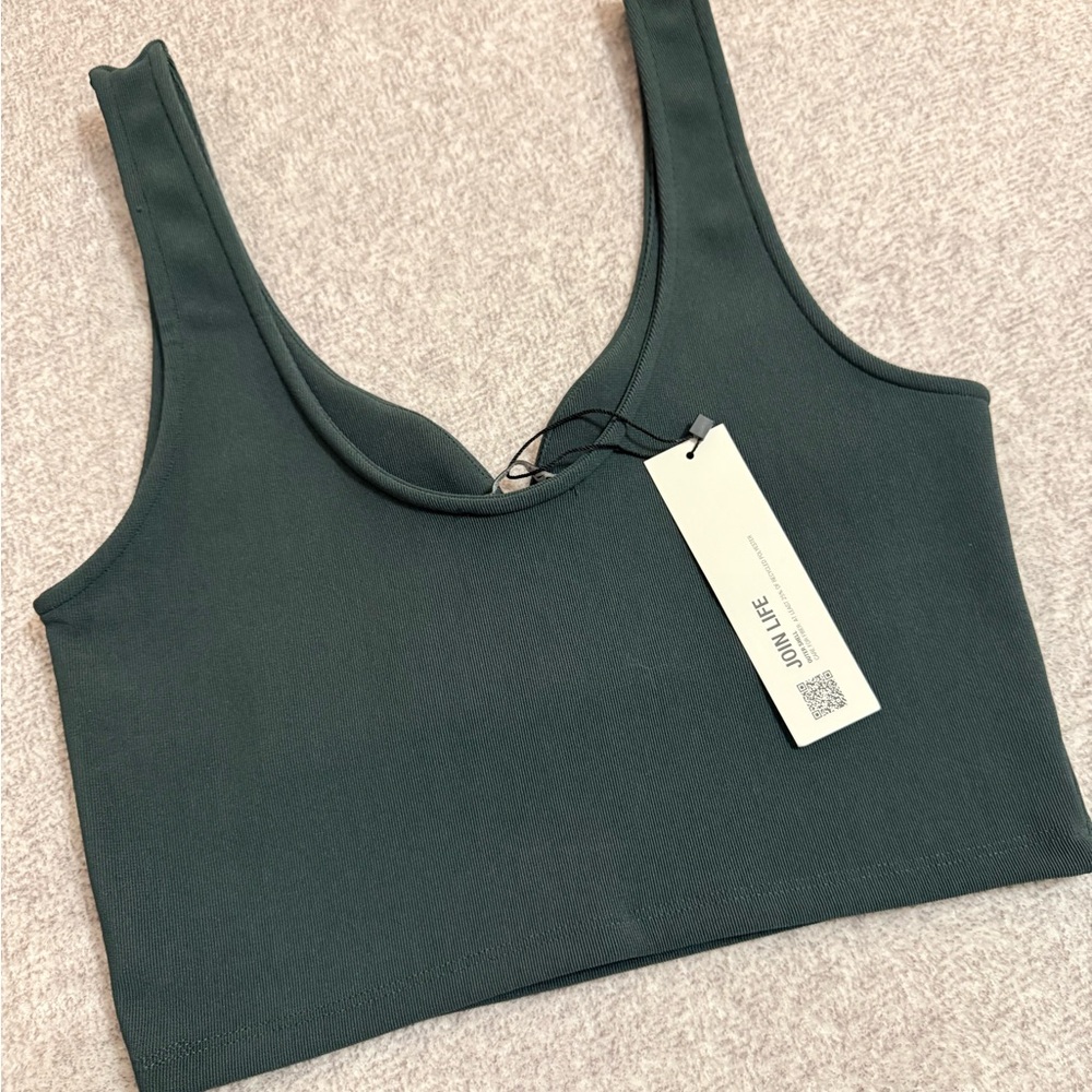 Zara Dark Forest Green Scoop Neck Crop Tank